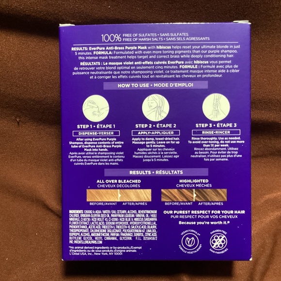 L'Oreal Ever Pure Anti-Brass Purple Mask Extra Pure Toning Rinse Out Treatments - Picture 4 of 10
